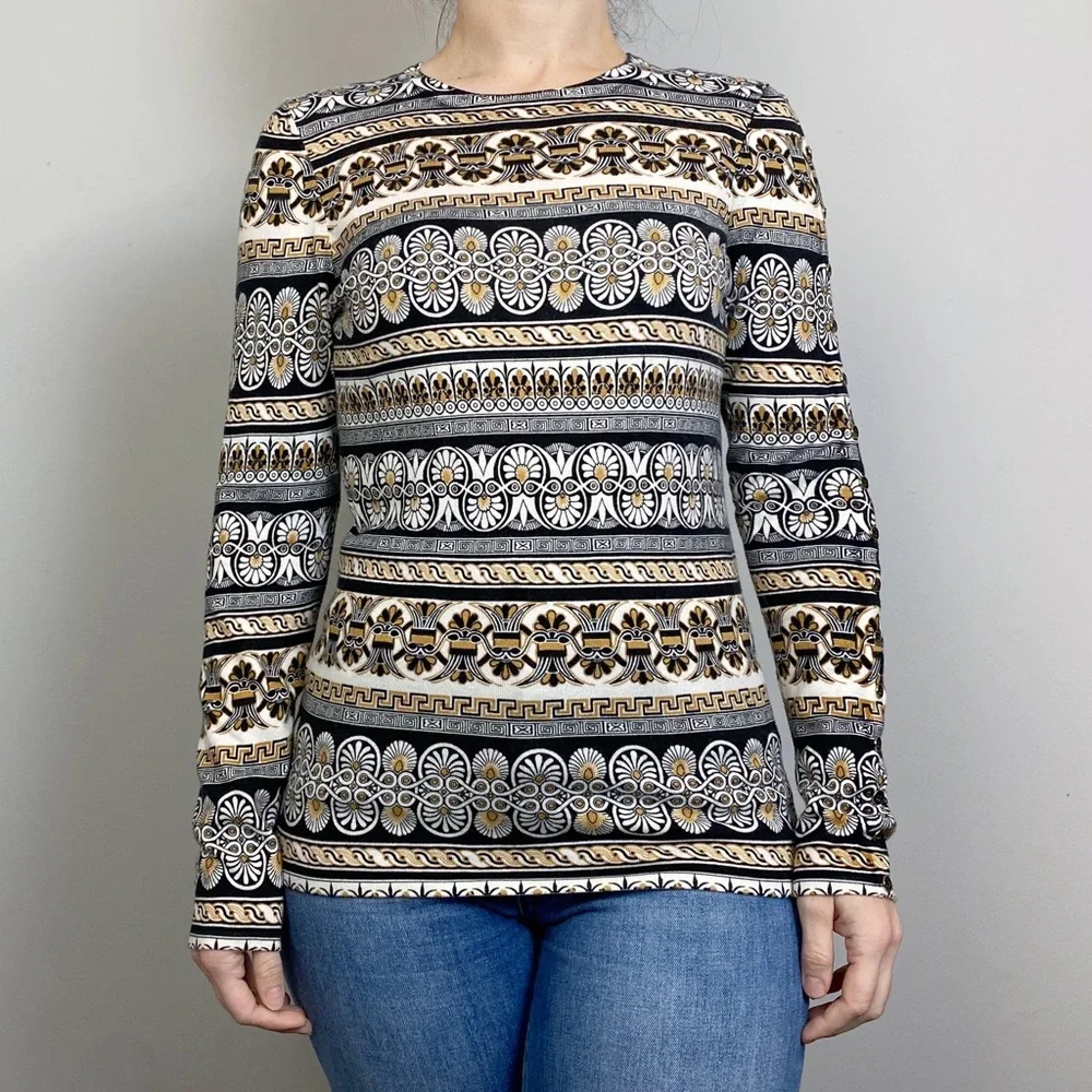 J. McLaughlin Catalina Cloth a button Sleeve Printed Top